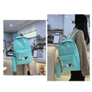 5pcs/set Cute Cat Canvas Bags Travel Backpack Shoulder Clutch Bag (Green)