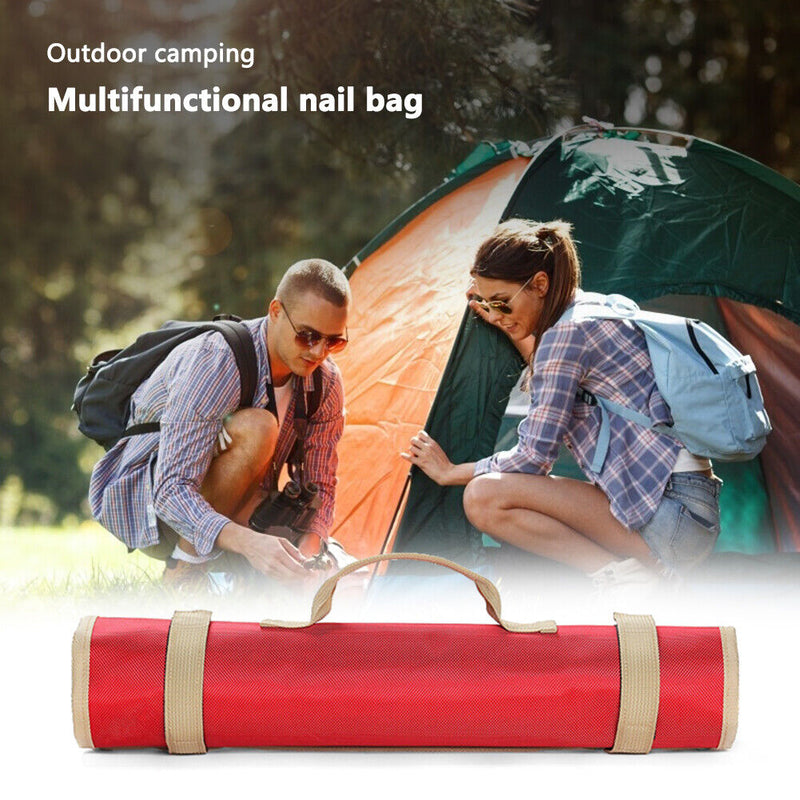 Camping Ground Nails Storage Bag Wind Rope Hammer Holder Bags (Retro Red) Newly