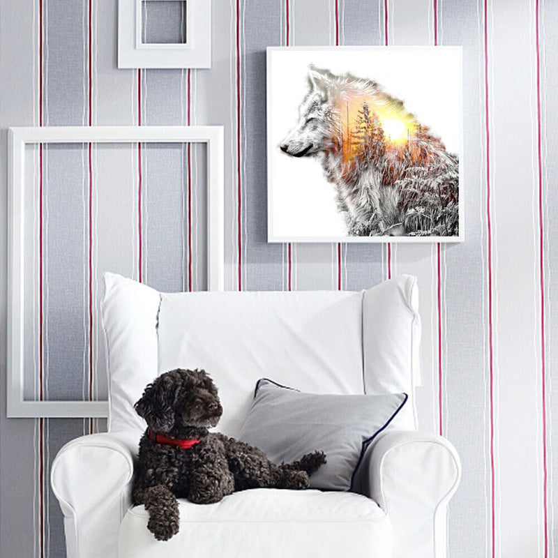5D DIY Diamond Painting Kits Full Round Drill Moon Wolf Mosaic Picture Wall