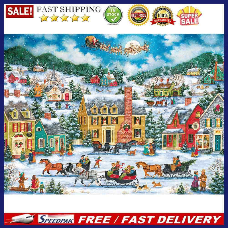 Town Snow Scene 11CT Stamped DIY Embroidery Full Cross Stitch Home Decorati