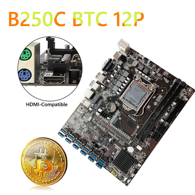B250 BTC PCI-E To 12xUSB3.0 Mining Motherboard LGA1151 With SATA2.0 Cable