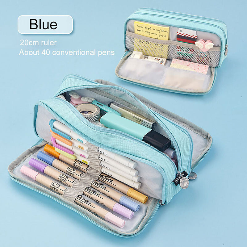Large Capacity Pencil Case-Cosmetic Bag Oxford Cloth Bag (Glacier Blue)