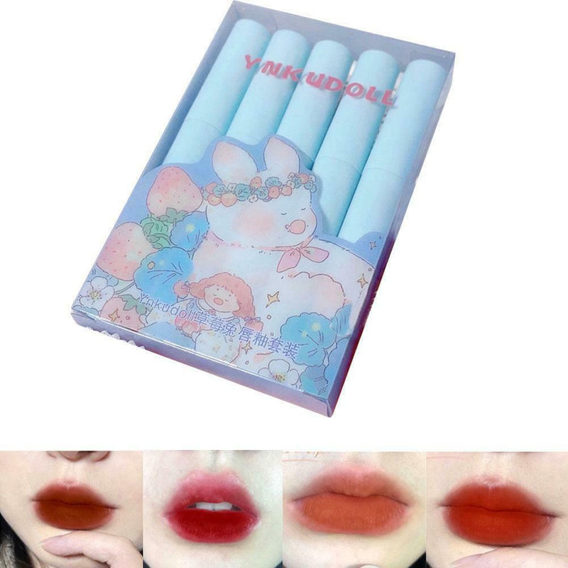 5 Pieces Lipstick Tint Set Matte Red Mint Green Mint Matte Blue Cosmetics F7I1