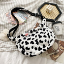 Women Plush Cow Print Chest Bag Casual Pendant Crossbody Shoulder Packs (2)