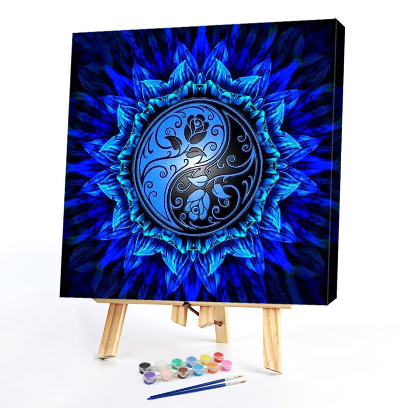 Blue Mandala Frameless DIY Oil Paint by Numbers Kit Picture Canvas Artwork Newly