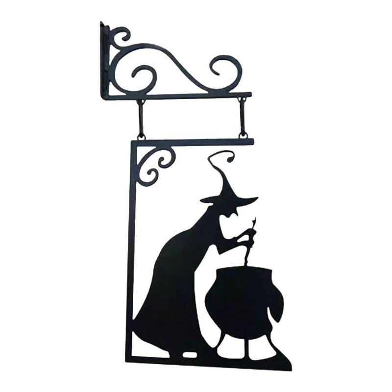 Holiday Decor Black Witch Sign Metal Witch Wall Silhouette for Garden Patio Door