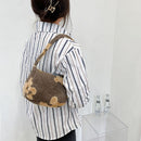 Cartoon Woollen Bear Print Underarm Handbag Women Top-handle Bag (Khaki)