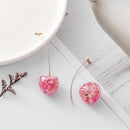 Korean Cherry Long Drop Earrings Women Sweet Fruit Dangle Earrings (Pink) Newly