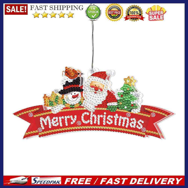 Ornamental Diamond Painting LED Lamp Hanging Xmas Tree Santa DIY Hand Craft B