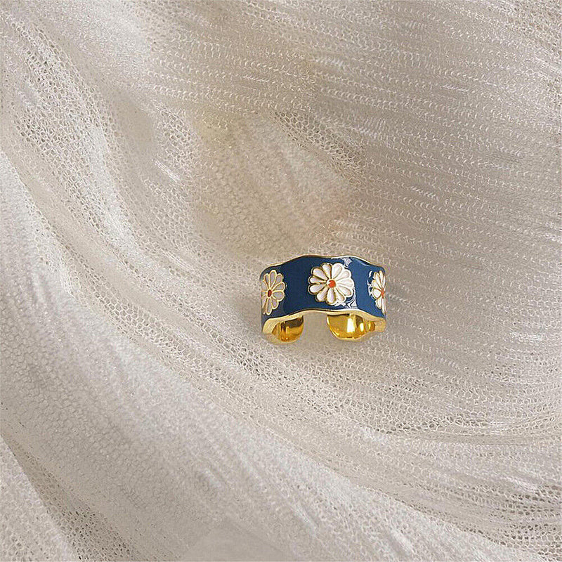 Women's Ring Little Daisy Small Enamel Pattern Ring Adjustable For women|girls