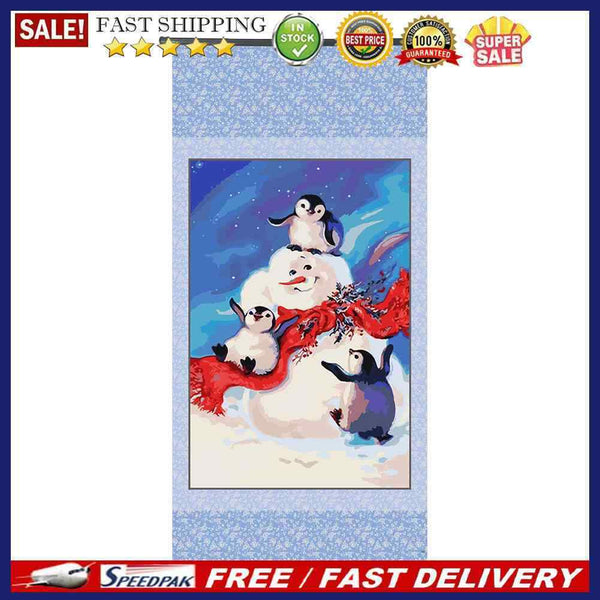 DIY Hand Painted Paint By Numbers Oil Canvas Picture Penguin Snowman Kit Artwork