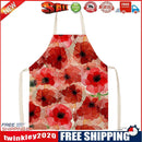 Red Flower Print Apron Linen Waterproof Bibs Kitchen Pinafore (82x68cm)
