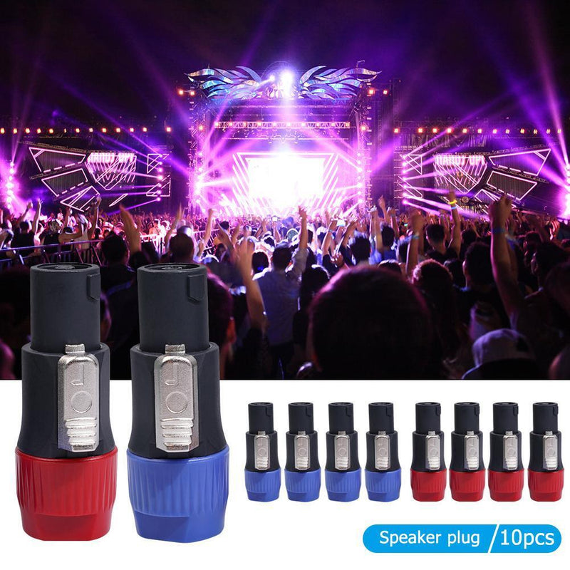 10pcs NL4FC Speaker Connectors 4 Pin Male Audio Speakon Ohm Plug (10x Red)