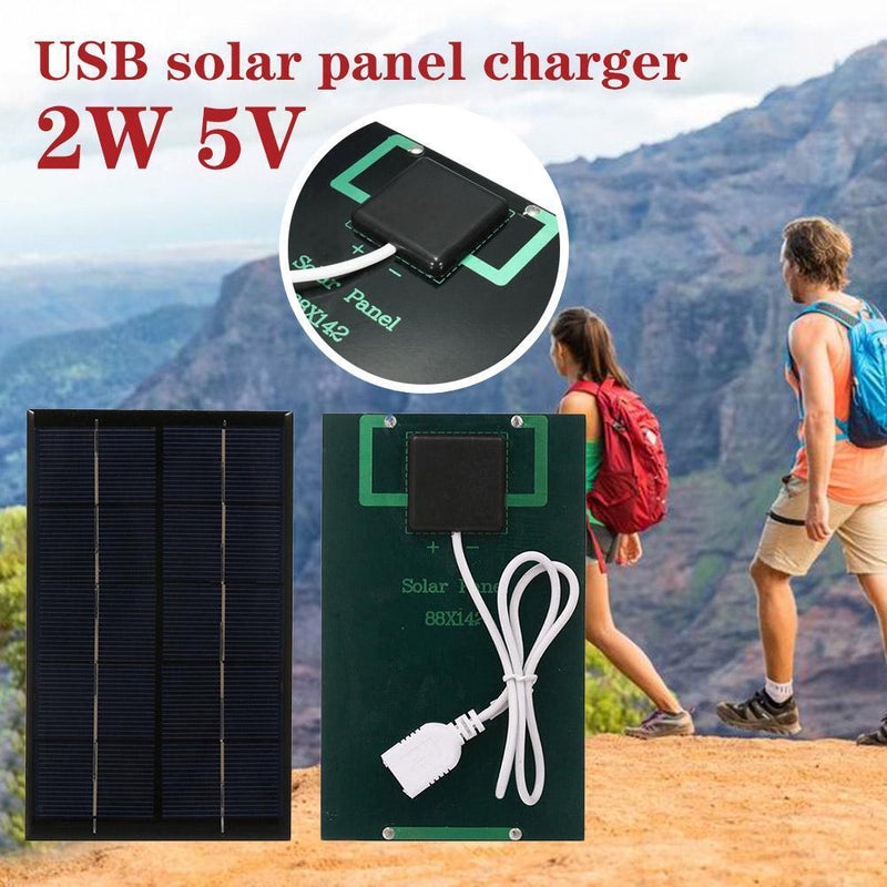 2W 5V USB Solar Panel Charger USB Port Cellphone Use Travel Portable`
