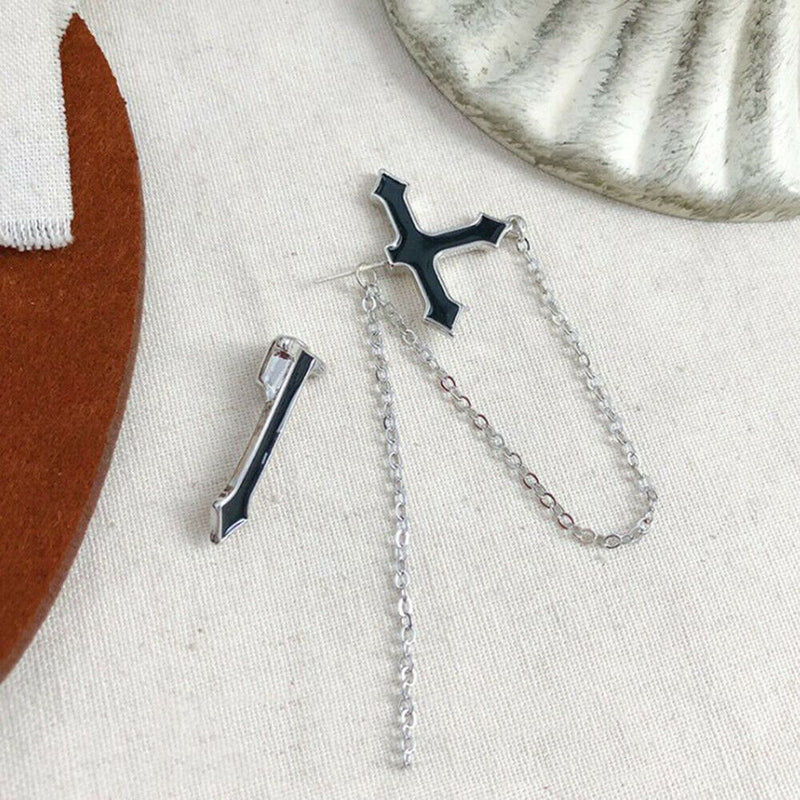 European Style Cross Earrings Zipper Dangle Drop Punk Long Chain Stud Earrings