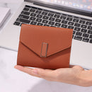 Retro Leather Solid Color Trifold Short Wallet Women Card Holder (Coffee)