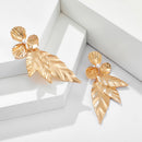 Butterfly Flowers Long Drop Earrings Leaves Metal Simple Ear Studs for Women