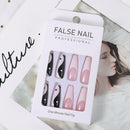 False Nail Tips Long Coffin White and Black Mixed Colors with Taichi Design