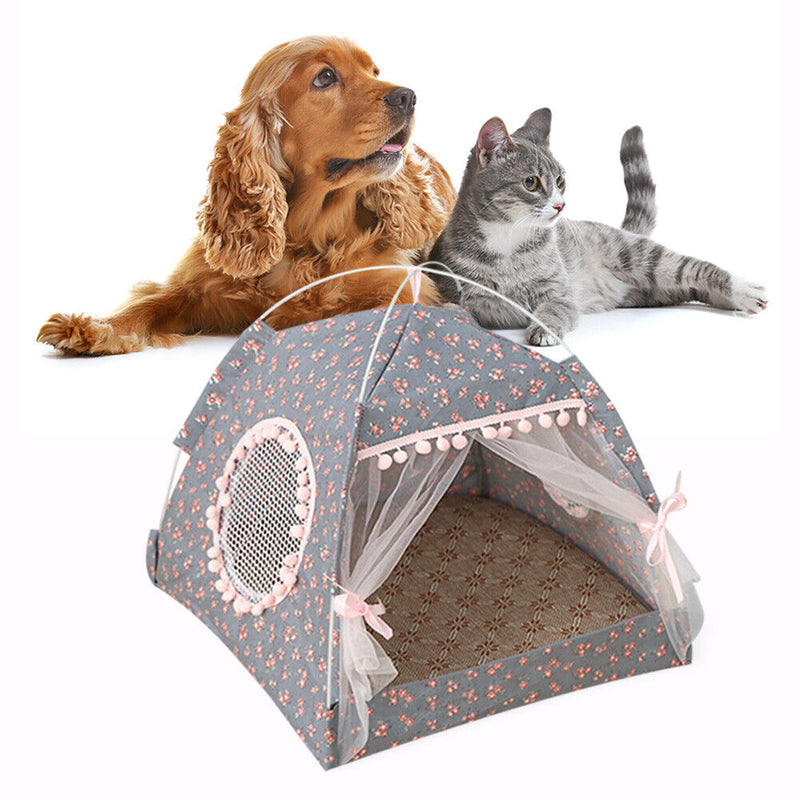 Dog Bed Cat Tent House Mat Puppy Kennel Cushion Pet Pad Supply (Grey M) Newly