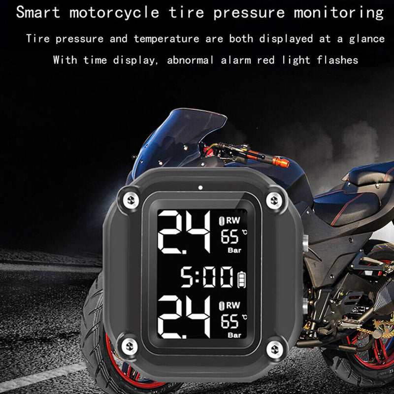 LCD Motorcycle TPMS with Time Display Motorbike Tyre Pressure Monitoring System