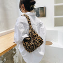Women Plush Leopard Handbag Large Capacity Shoulder Bag (Khaki Leopard)