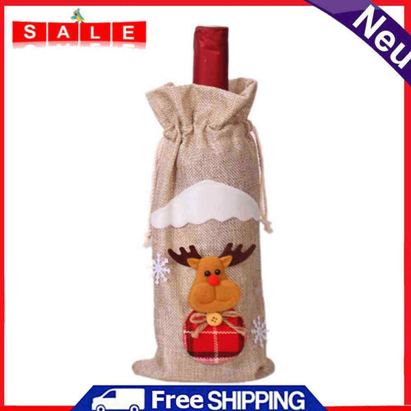 Cartoon Red Wine Bottle Cover Santa Claus Snowman Elk Wine Bags Christmas Decor