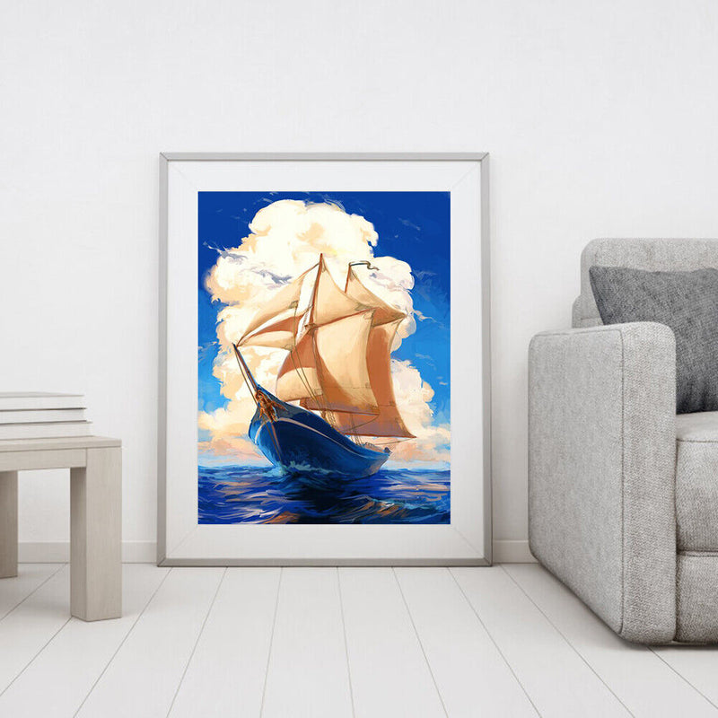 Hand Painted Oil Paint By Numbers DIY Sailboat Drawing Home Wall Decoration Gift