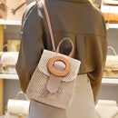 Straw Weave Bucket Backpack Summer Beach Women Female Belt Bucket Travel Daypack