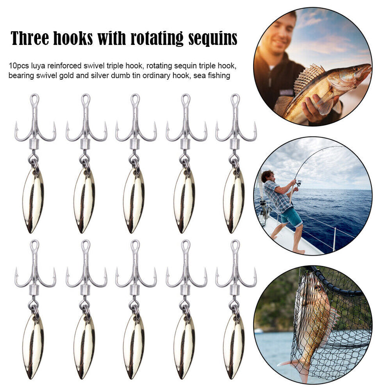 Rotating Sequin Lure Metal Barbed Fishing 3-Hook Freshwater Freshwater Fish H