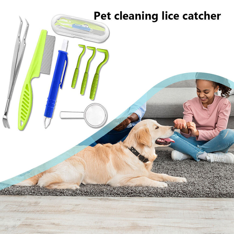 7x Pet Mites Flea Puller Insect Clip Cat Dog Cleaning Tick Tweezer (Green)