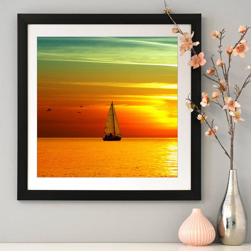 5D DIY Diamond Painting Full Drill Sea Sunset Ship Embroidery Cross Stitch Newly