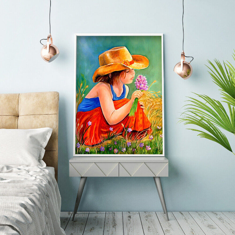 Diamond Painting 5D DIY Picking Flower Kids Full Round Drill Rhinestone Kit