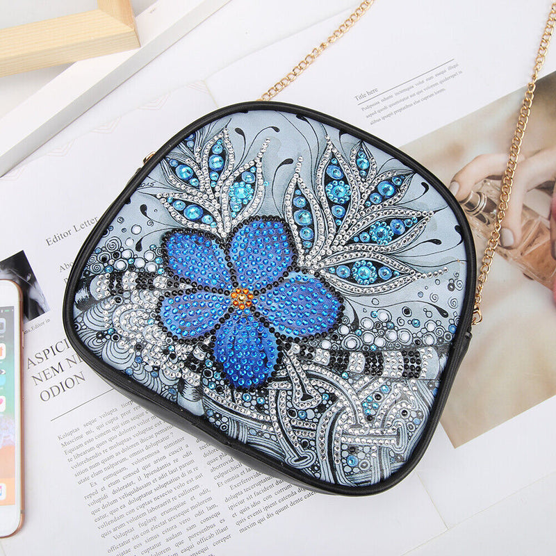 DIY Flower Special Shaped Diamond Painting Leather Clutch Chain Crossbody B