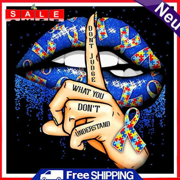 Handmade Full Round Drill Diamond Painting Kit Blue Lips 5D DIY Drawing Artwork