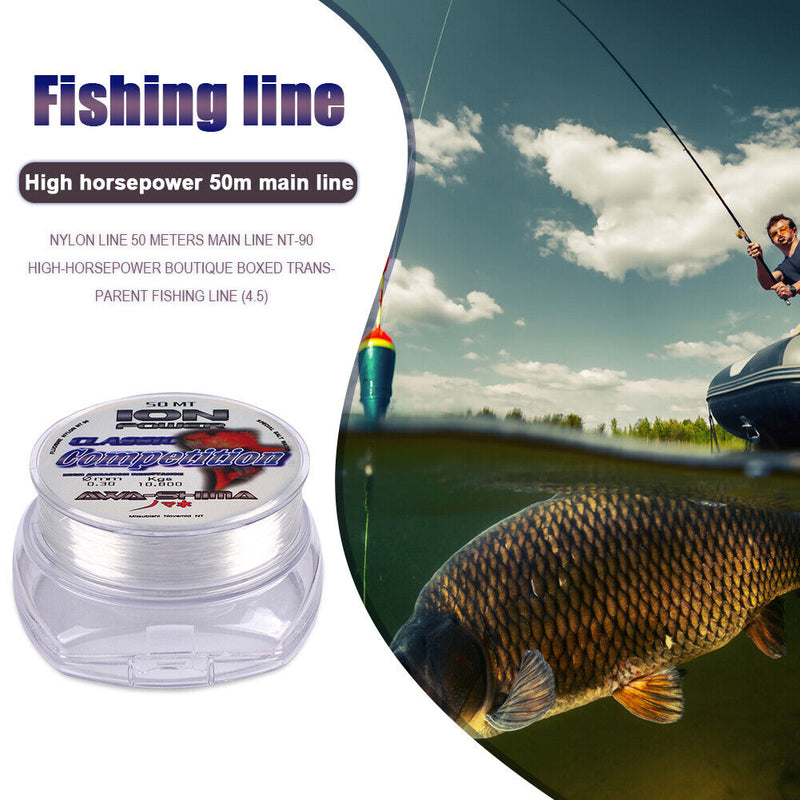 50m Monofilament Nylon Fishing Main Line Strong Transparent Carp Fishing Wire