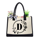 Fashion Canvas Handbag Letters Flower Portable Beach Shoulder Shopping Tote Bag