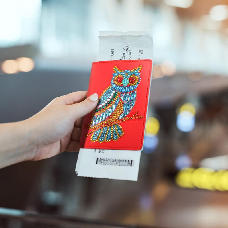 DIY Owl Special Shaped Diamond Painting Leather Travel Passport Protective Cover