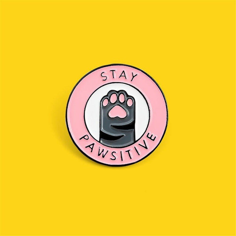 Enamel Pins Jacket Lapel Letters Badges Brooch Cat Paw Pins Stay Pawsitive