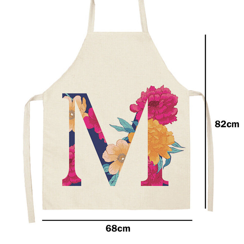 Flower M Printed Linen Apron Waterproof Kitchen Cooking Bibs (82x68cm)