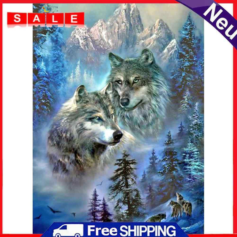 Diamond Painting Full Square Drill Two Wolves in Remote Mountains Modern Craft