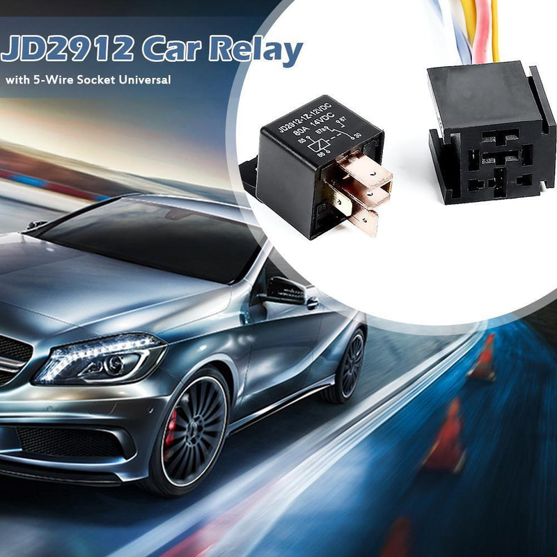 JD2912 12V DC 80A 5 Pin Relay with 5 Wire Socket Universal for Automobile C
