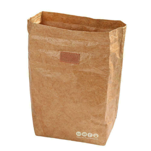 1PCS Yellow Kraft Paper Lunch Bag Reusable Durable J9H9 Insulated Thermal W6J7