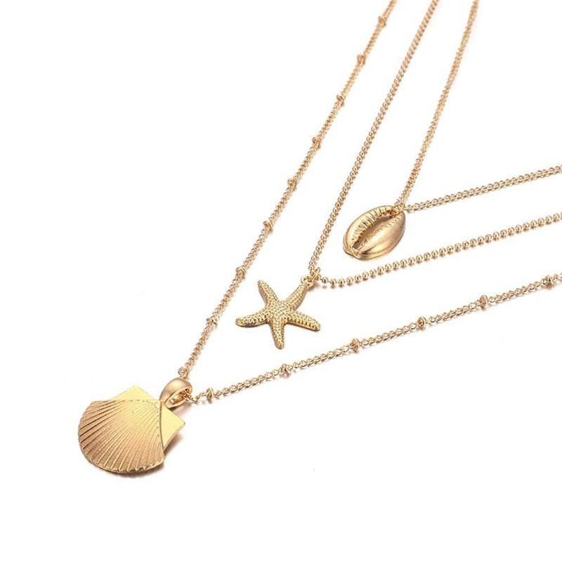 Women Beach Jewelry Cowry Seashell Pendant Multilayer Shell Necklace Bohemian