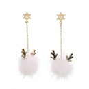Fashion Antler Hair Ball Ear Hook Charm Simple Earrings Xmas Women Jewelry Gift`
