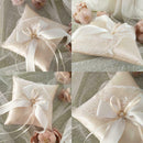 1x Wedding Ring Pillow Double Heart Rhinestone Satin Cushion With Ribbons L5J8