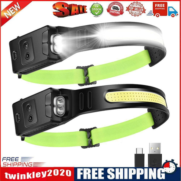COB LED Headlamp Sensor Headlight with Built-in Battery Rechargeable (2pcs)