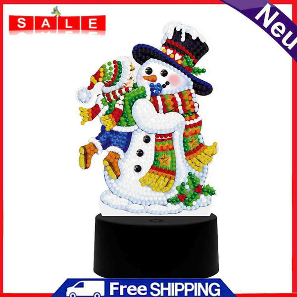 Snowman DIY Diamond Painting LED Light Mosaic Embroidery Night Lamp for Festival