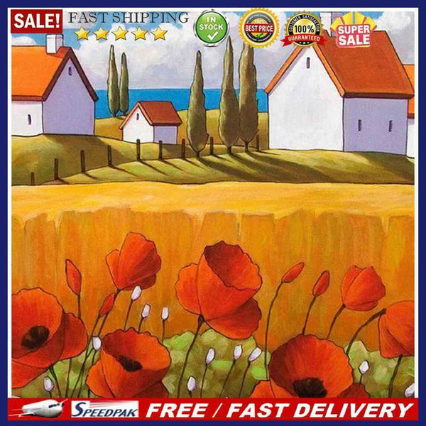 20X20cm Frameless Oil Paint By Numbers House with Flowers Paint Canvas Craf