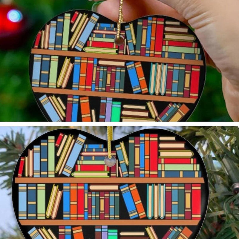 Book Lovers Heart-Shaped Bookshelf Pendant Ornament Christmas Tree Decor x 1Pc#