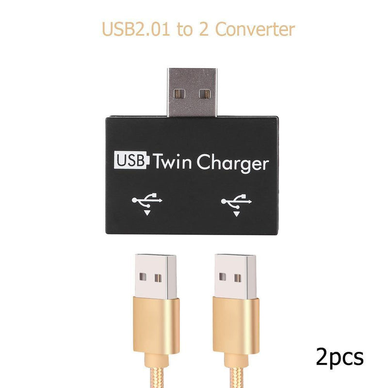 2pcs USB2.0 Male to Female Charger Dual 2 Port USB Splitter Hub Adapter